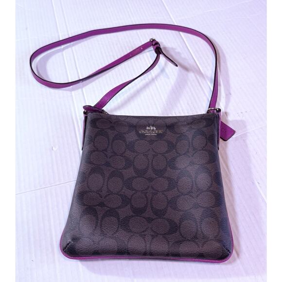 Coach Signature North South Crossbody Bag Brown Pink Ruby - Picture 1 of 11